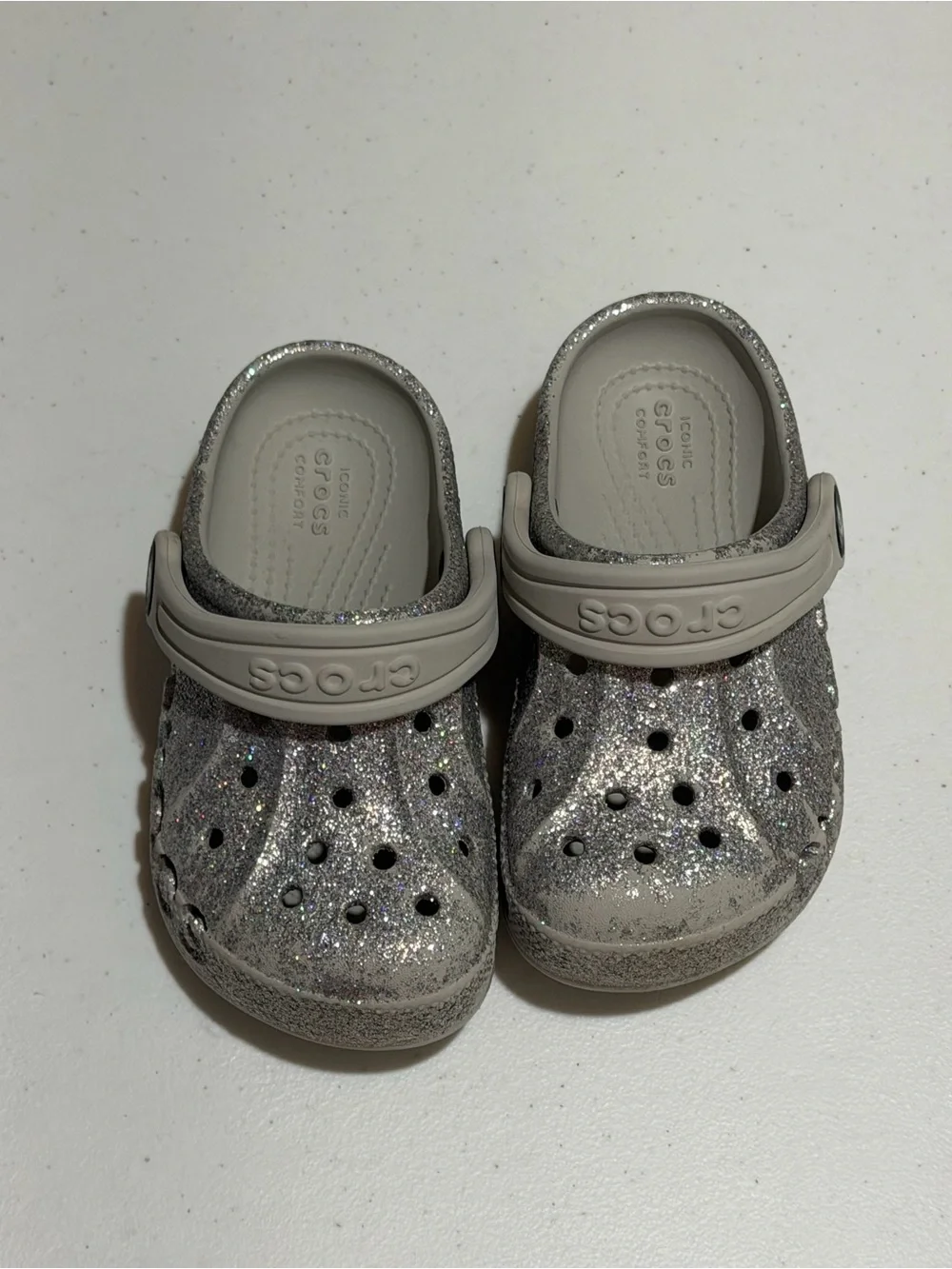 Crocs Glitter Clog Shoes - Silver size C8
